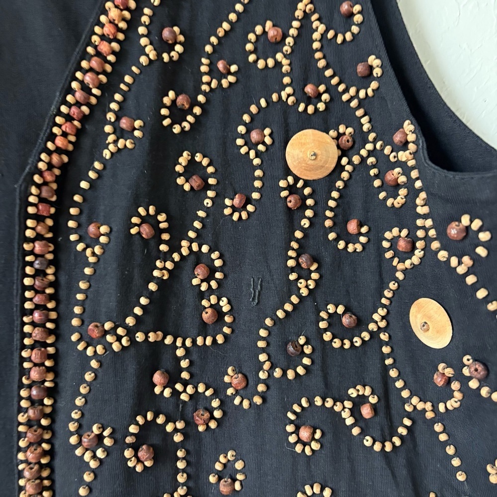 Vintage Fiber Optics Beaded Wooden Button Vest | 90s Boho Festival | L - Picture 9 of 12